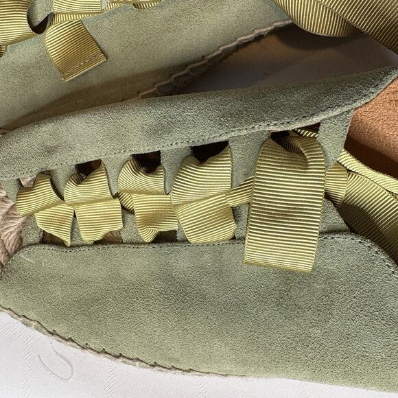 Anthropologie Elysess Women's Suede Green Tie Espadrille Sandals Size 40/9 Boho - Picture 3 of 7